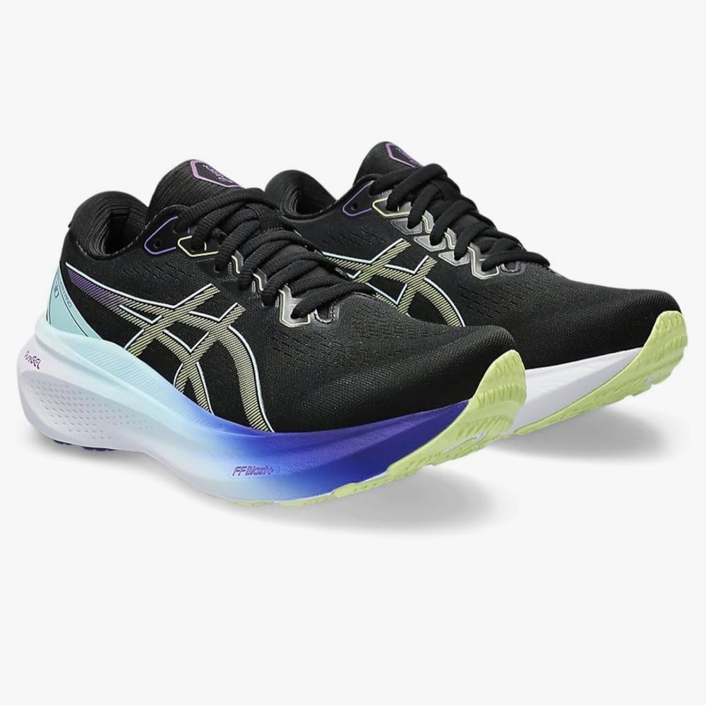 ASICS Women's Black Running Shoe with Blue-Purple Gradient Midsole 9.5 Wide - Picture 2 of 12